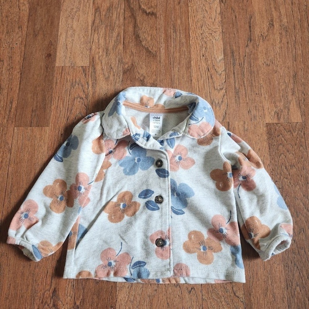 Child of Mine by Carters Baby Girl Floral Cardigan Jacket 12M Blue Orange 497
